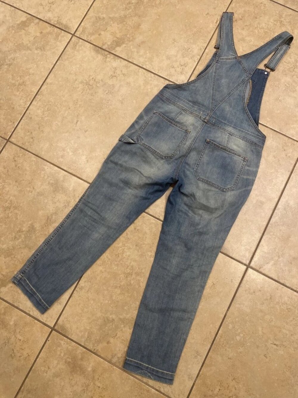 Free People High Roller Denim Overalls Distressed Sz 28” Waist US Sz 6 - Picture 12 of 16